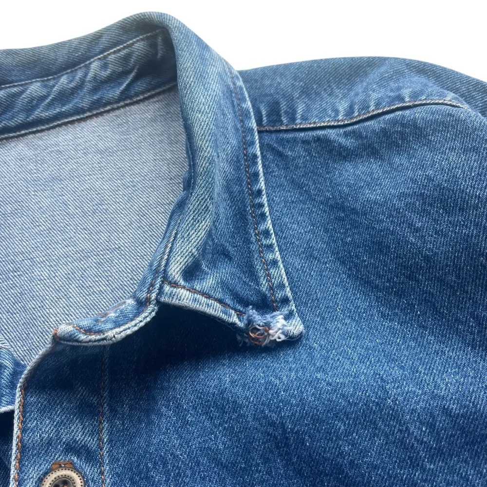 Lock Up Denim Mens XXL Med Wash Denim Button Front Long Sleeve Jean Shirt Jacket
